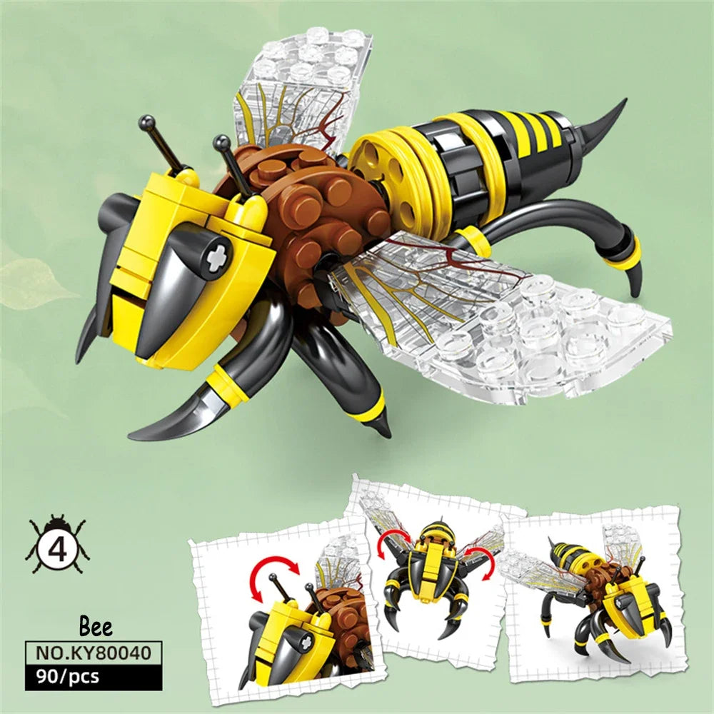 Conjunto de Brinquedos de Blocos de Construção de Insetos Joaninha - Brincadeira Duradoura para Crianças, Ótimos Modelos Colecionáveis Libélula Mantis Mosca Doméstica & Mais