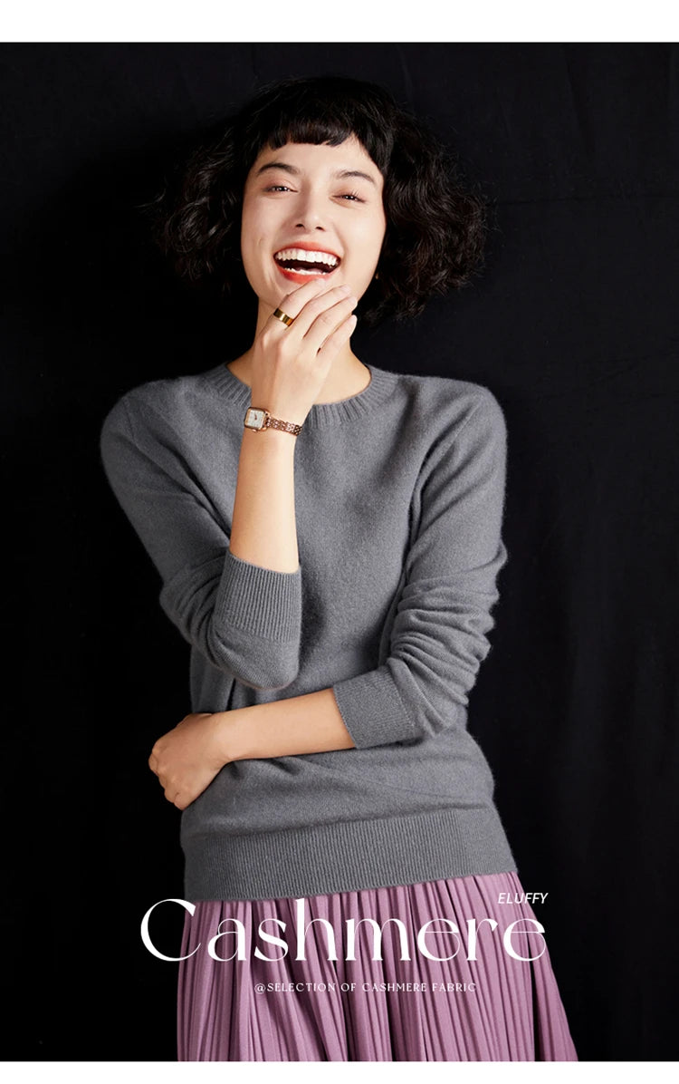 Pulôver feminino outono/inverno 100% puro suéter de caxemira casual suéter de malha gola redonda solto Tops básico versátil Blusa
