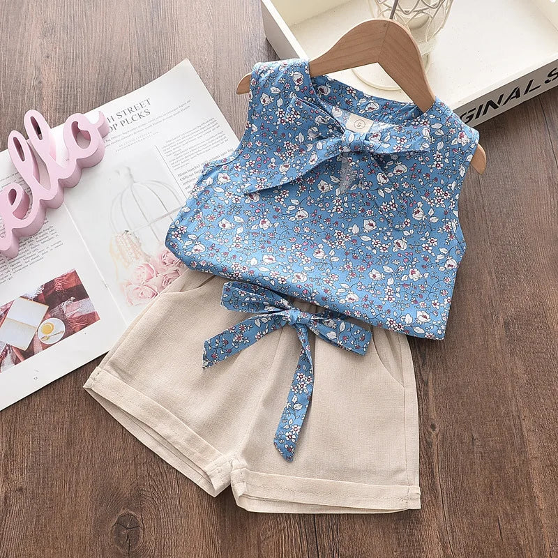 Novo Verão Bebê Meninas Roupas Crianças Sem Mangas Colete Shorts 2 Pçs/jogos Roupas Da Criança Infantil Moda Traje Crianças Fatos De Treino