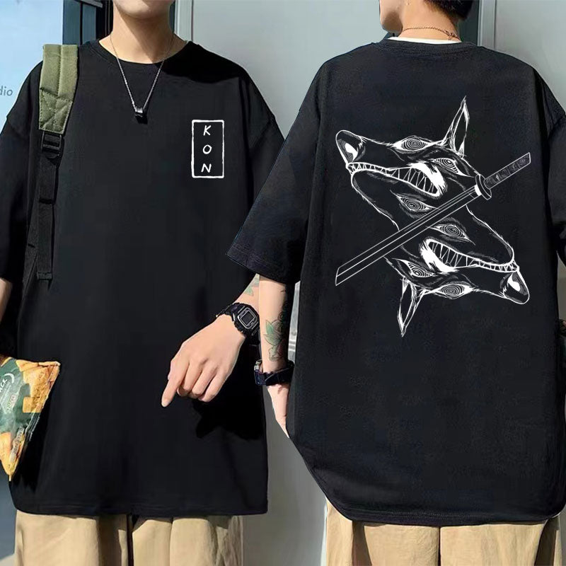 Camiseta masculina de desenho animado de anime japonês Kon, camiseta esportiva solta de corrida, camiseta grande de manga curta de algodão, camiseta masculina de verão