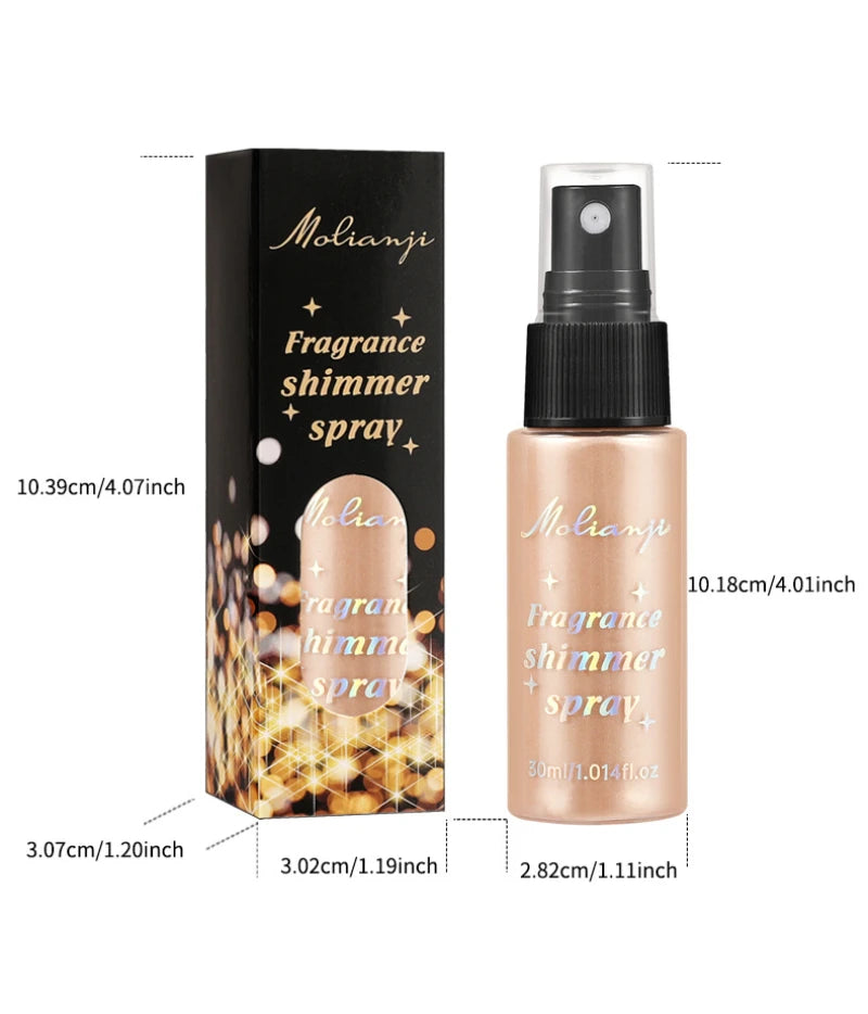 Spray Iluminador com Glitter Perolado, Óleo Loção, Iluminador Líquido para Rosto, Corpo, Pescoço e Cabelo, Brilho Duradouro para Maquiagem