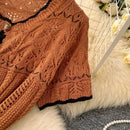 SINGREINY Verão Suave Ternos de Tricô Mulheres Botão Design Manga Curta O Pescoço Tops + Bodycon Saia Gancho Flor Oco 2pcs Set