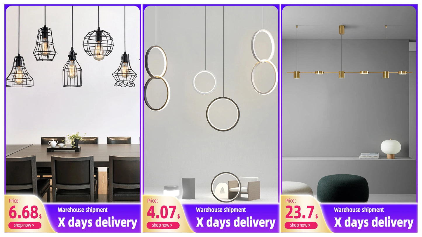 Lustres modernos para sala de estar com LED Mesa de jantar Lustre de teto Luminária suspensa para cozinha Lâmpada de iluminação interna regulável
