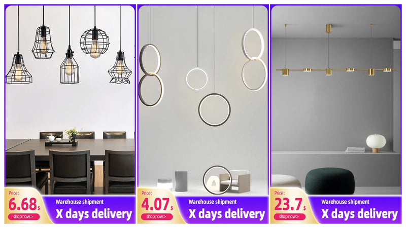 Lustres modernos para sala de estar com LED Mesa de jantar Lustre de teto Luminária suspensa para cozinha Lâmpada de iluminação interna regulável