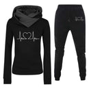 Mulheres Moletom Outono/Inverno Batimentos Cardíacos Frequência Impresso Veludo Moletom com Capuz Conjunto Casual