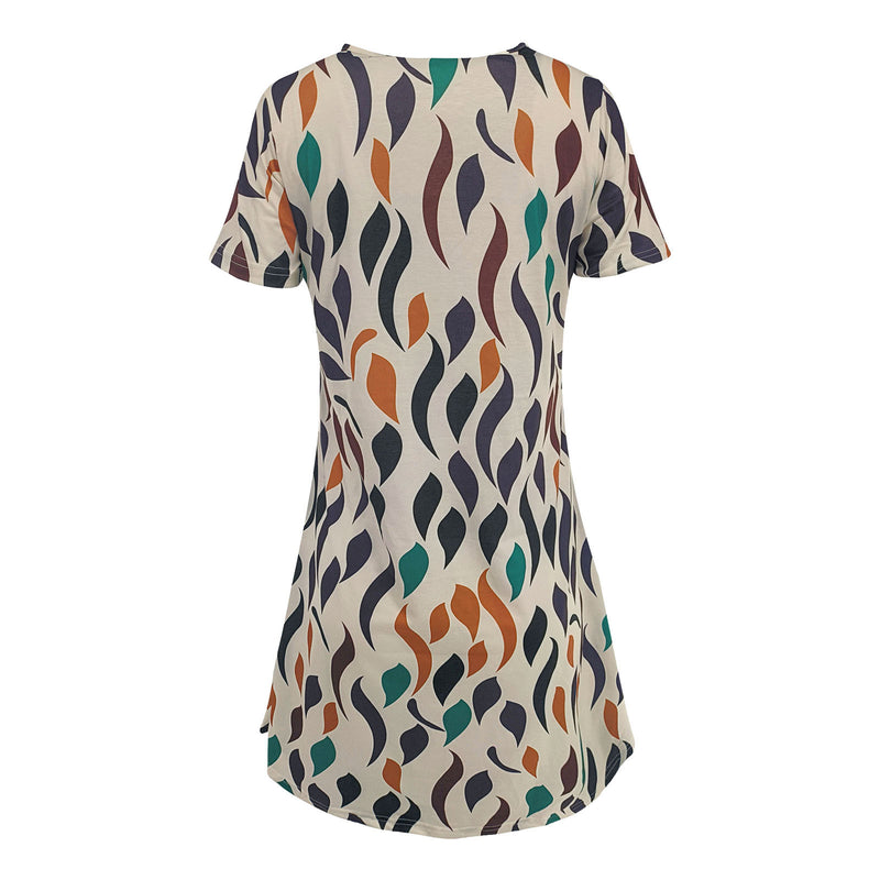 Vestidos com estampa de penas Mulheres Verão 2025 Roupas Manga Curta Decote em V Mini Vestido Elegante Boêmio Moda Vestido de verão Vestidos de praia