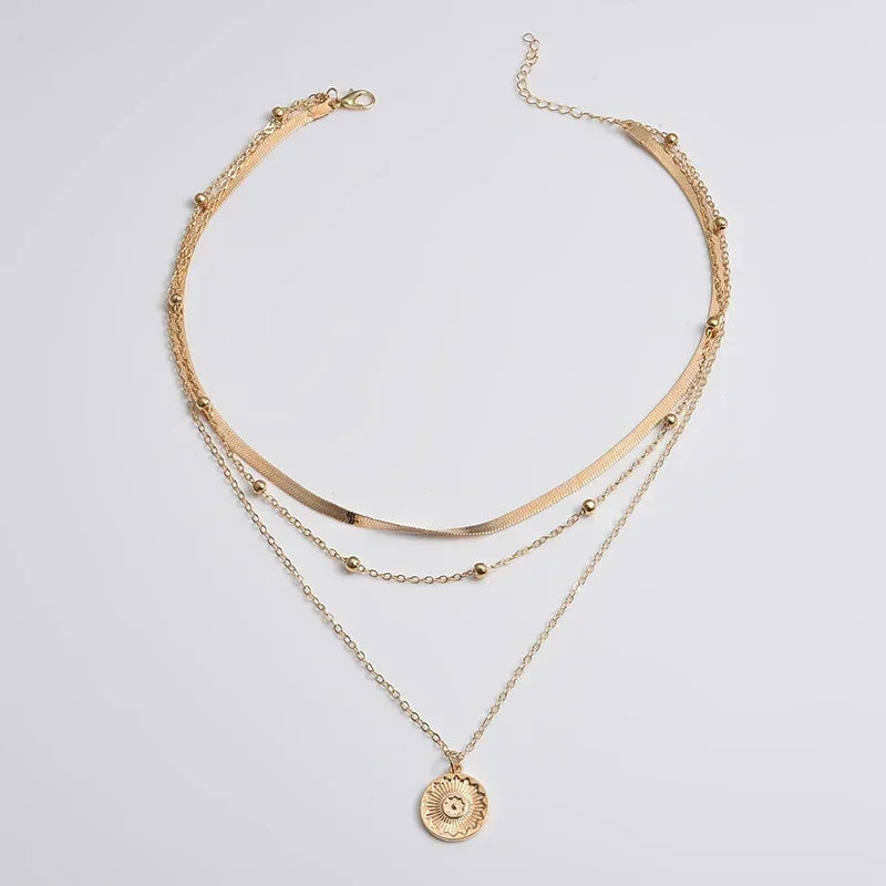 925 Sterling Silver Colar redondo de três camadas Simples Cobra Cadeia Charme Bola Cadeia Festa Presente de Casamento Jóias Requintadas Femininas