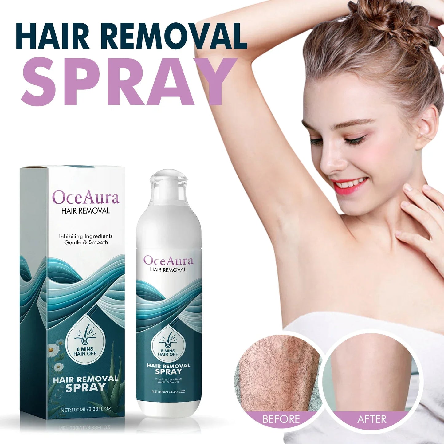 100 ML Spray de Depilação Rápida Indolor Inibidor de Crescimento de Cabelo Perna Braço Axila Depilatória Permanente Para Mulheres Homens Pele Suave e Sedosa