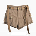 Shorts jeans de bolso grande para mulheres elásticas finas 2024 novas calças cargo curtas de cintura alta primavera/verão para meninas legais calças jeans quentes