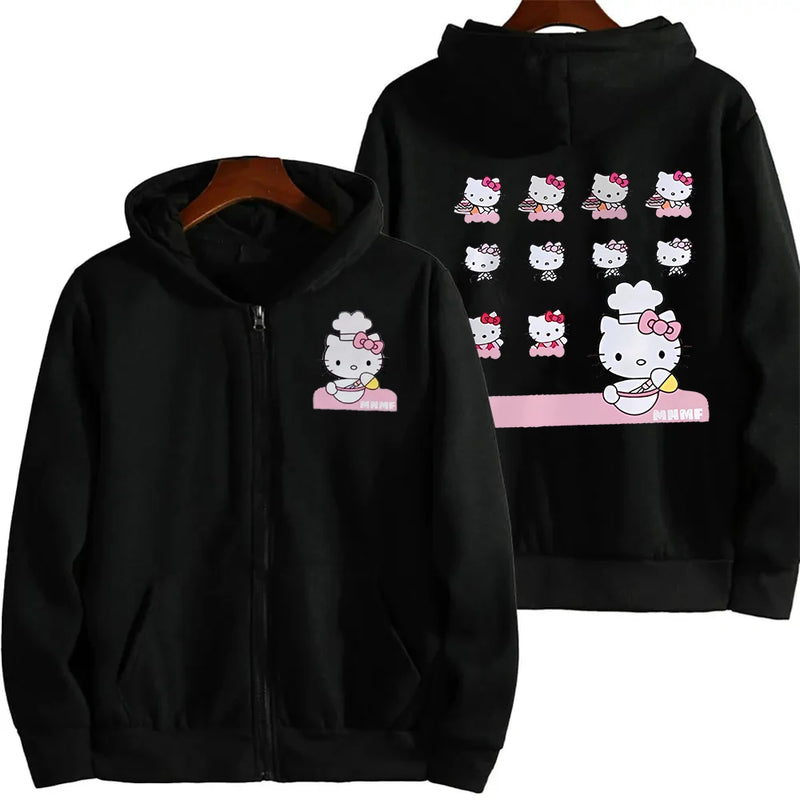 Sanrio Anime Bonito Impresso Hoodies Mulheres Dos Desenhos Animados Hello Kitty Y2k Estudantes Coreanos Moletom Solto Moda Doce Cardigan Roupas