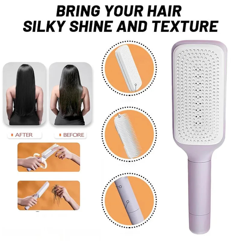 Escova de Cabelo Autolimpeza Escova de Cerdas Retráteis Escova de Cabelo Antiestática Massageador de Couro Cabeludo Pente com Botão para Queda de Cabelo Pente para Remoção de Cabelo com Bolsa de Ar