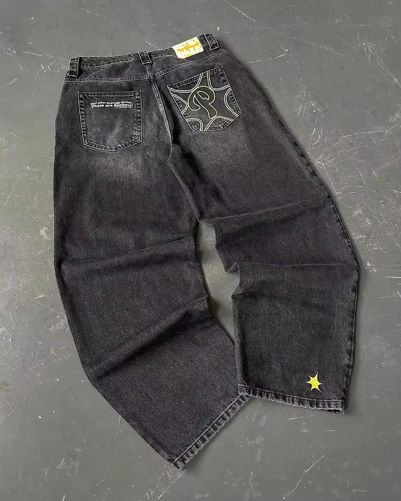 Moda americana 2025 Southpole New Y2k Branco Homens Estampado Jeans Gótico Retro Calças Soltas Calças Largas Casuais de Rua Calça Jeans Casal