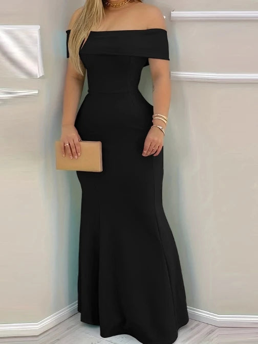 Mulheres Vestido de Noite 2024 Primavera/Verão Mais Recente Inteligente Côr Sólida Vermelho Temperação Um Ombro Festa Apertado Saia Longa