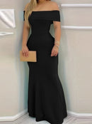 Mulheres Vestido de Noite 2024 Primavera/Verão Mais Recente Inteligente Côr Sólida Vermelho Temperação Um Ombro Festa Apertado Saia Longa