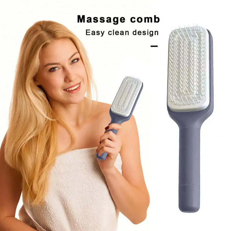 Pente Antiestático para Massagem do Couro Cabeludo com Cabo Longo e Retrátil, Ferramenta de Cabeleireiro para Mulheres