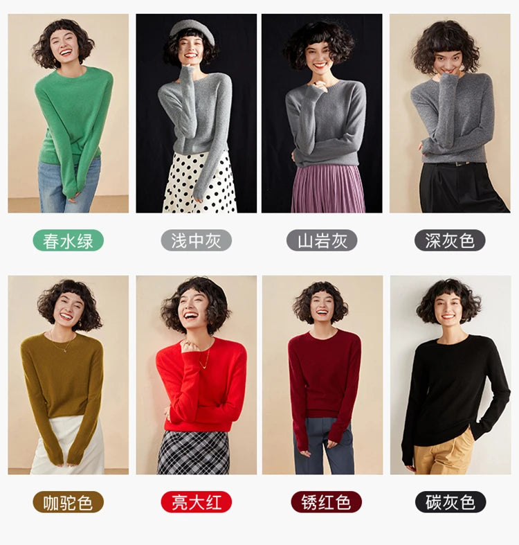 Pulôver feminino outono/inverno 100% puro suéter de caxemira casual suéter de malha gola redonda solto Tops básico versátil Blusa