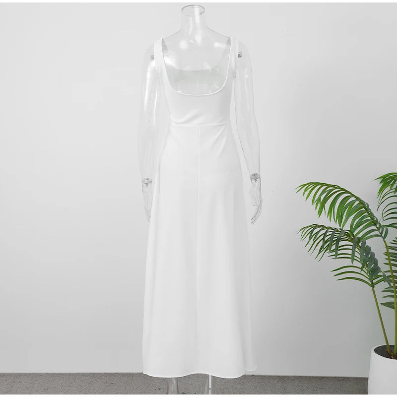 Elegante Branco Plissado A Linha Grande Hem Vestido de Festa Moda Feminina Slash Neck Slim Backless Vestidos 2025 Vestes Femininas Do Clube Verão