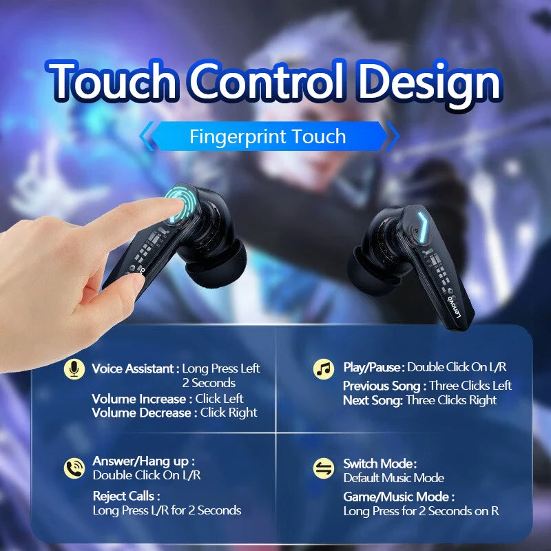 Original Lenovo GM2 Pro 5.3 Fone de ouvido Bluetooth Fones de ouvido sem fio Fones de ouvido de baixa latência HD Call Dual Mode Gaming Headset com microfone