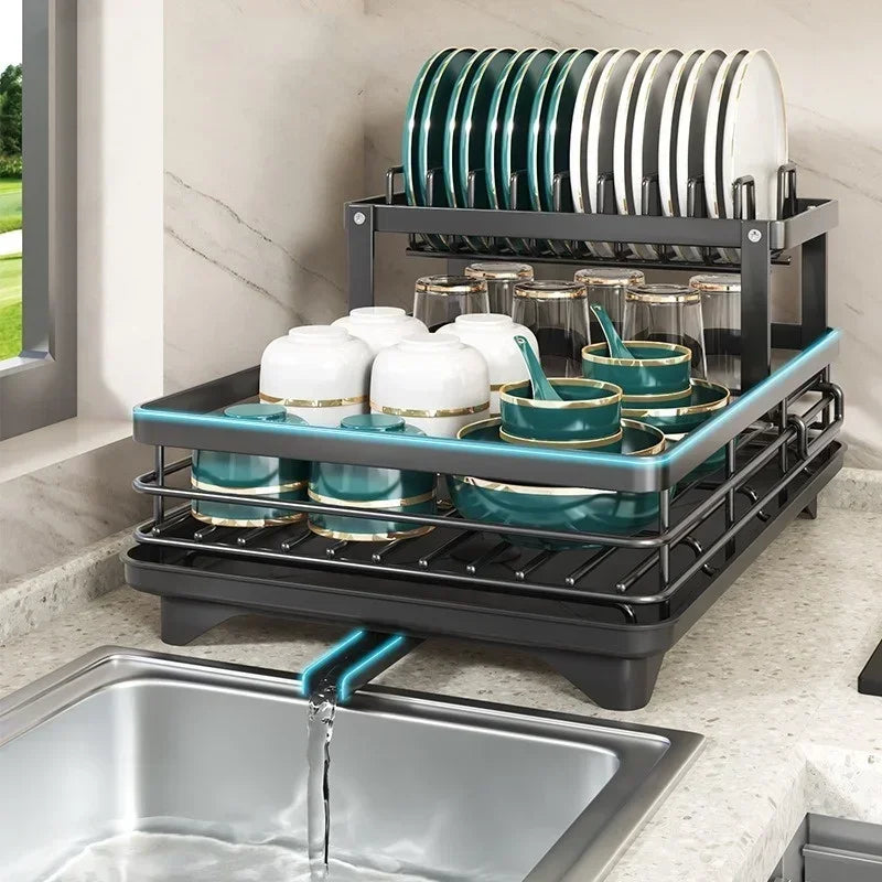 Rack de armazenamento de talheres de aço carbono Rack de escorredor Rack de secagem para pratos, facas e garfos Ferramenta de armazenamento de cozinha de drenagem de bancada