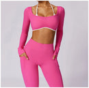 2 Peças Mulheres Treino Conjunto de Ioga Treino Sportswear Roupas de Ginástica Fitness Manga Comprida Crop Top Leggings de Cintura Alta Ternos Esportivos