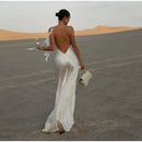 Sexy fita branca de seda cetim estilingue vestido para as mulheres elegante swing colarinho backless vestidos longos 2025 mulheres novo praia férias robe