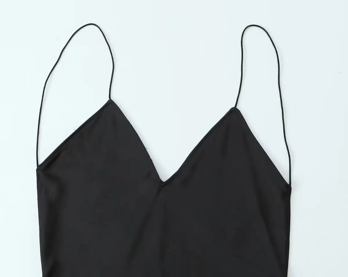 TRAFZA 2024 Mulheres Vestido de Verão Cetim Sem Mangas Sem Encosto Decote Em V Feminino Vestidos Longos Chic Sexy Party Vintage Mulher Vestido de Noite