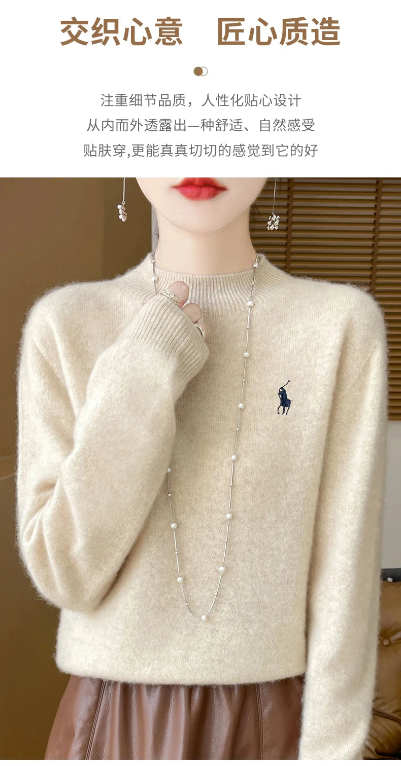 2025 Outono/Inverno Feminino Novo Moletom Com Capuz De Caxemira Elegante Bordado Meio Alto Gola Macia Caxemira Explosiva100% Lã Australiana