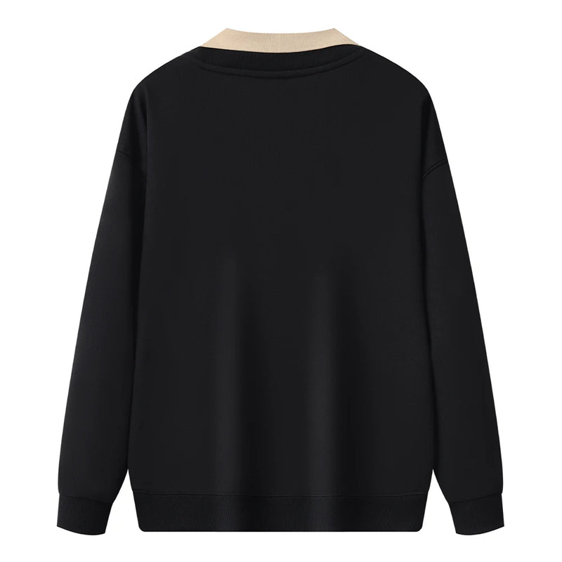 Moletom com capuz de gola polo de manga comprida unissex, blusa de moletom fashion com blocos de cores e patchwork, com capuz para homens, elegante, moletom masculino