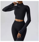 3 PCS Conjunto de Yoga Conjuntos de Treino Feminino Sportswear Roupas de Ginástica Fitness zíper Manga Comprida Cintura Alta Leggings Ternos Esportivos Terno de Ioga