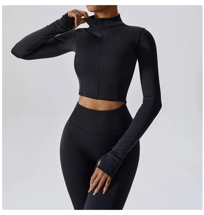 3 PCS Conjunto de Yoga Conjuntos de Treino Feminino Sportswear Roupas de Ginástica Fitness zíper Manga Comprida Cintura Alta Leggings Ternos Esportivos Terno de Ioga