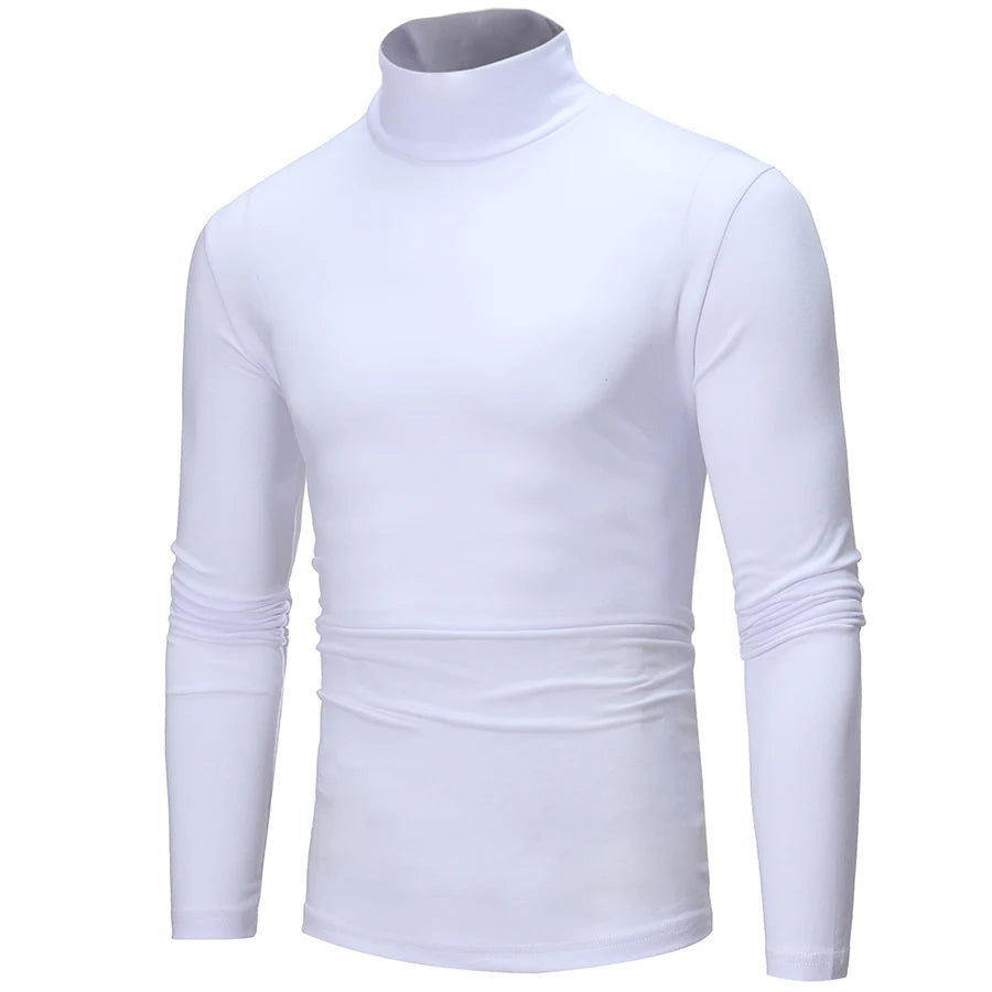1 peça masculina fina e quente tops masculinos outono manga comprida térmica masculino gola alta moda camiseta