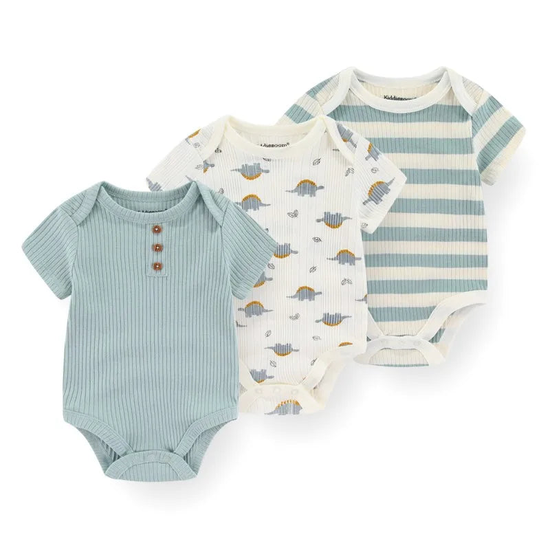 Kiddiezoom 3 PCS Moda Verão Manga Curta Cartoon Baby Bodysuit Algodão Recém-nascido Menino Menina Roupas