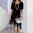 Moda Listrada Mulher Roupas Vestidos Simplicidade Imprimir Manga Curta Vestido Feminino Elegante Preto Feminino Vestido Longo Pulôver 2024