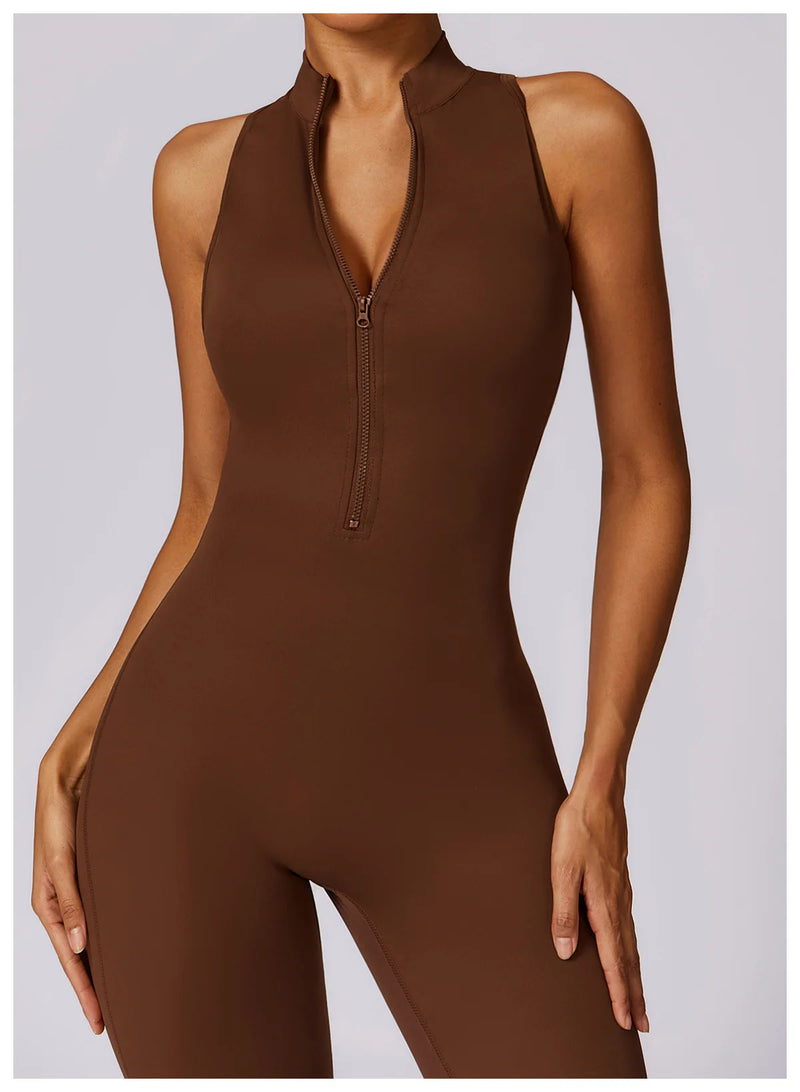 V Voltar Terno De Uma Peça Das Mulheres Macacão Esportivo Zíperes Yoga Macacão Backless Sportswear Mulheres Sleeveles Workout Bodysuits Feminino