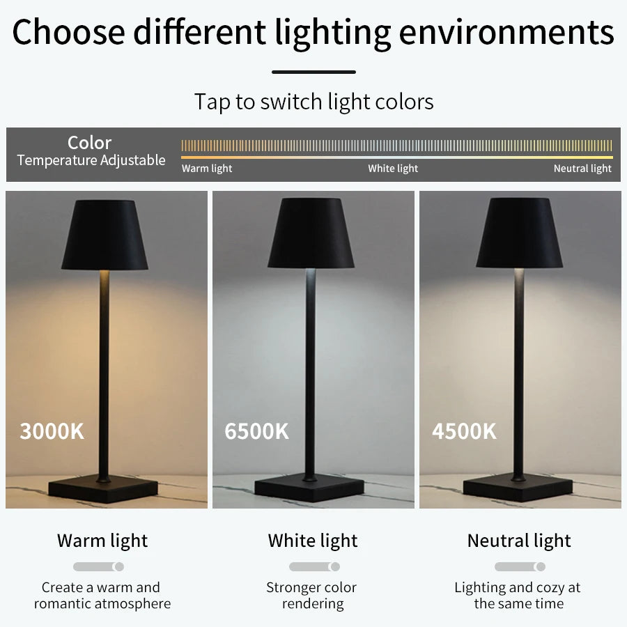 Recarregável LED Lâmpada de mesa Interruptor de toque 3 níveis Luzes de mesa reguláveis Bar Club Dinner Iluminação ambiente decorativa criativa