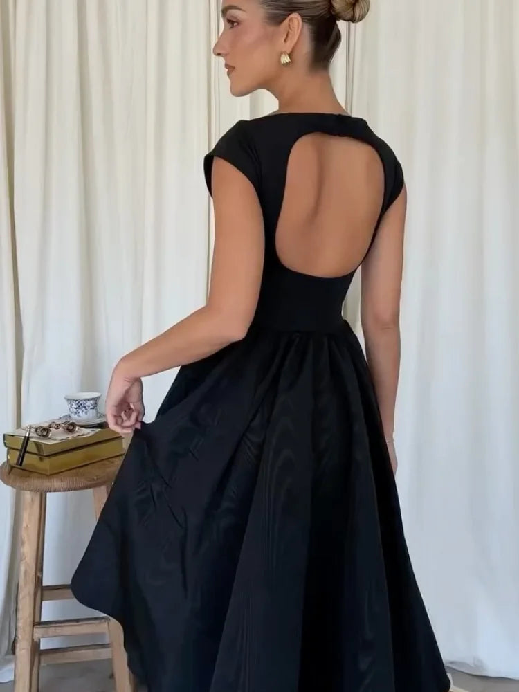 Elegante Branco Plissado A Linha Grande Hem Vestido de Festa Moda Feminina Slash Neck Slim Backless Vestidos 2025 Vestes Femininas Do Clube Verão