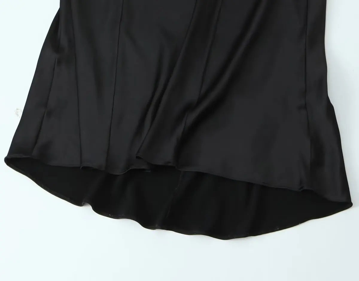 TRAFZA 2024 Mulheres Vestido de Verão Cetim Sem Mangas Sem Encosto Decote Em V Feminino Vestidos Longos Chic Sexy Party Vintage Mulher Vestido de Noite