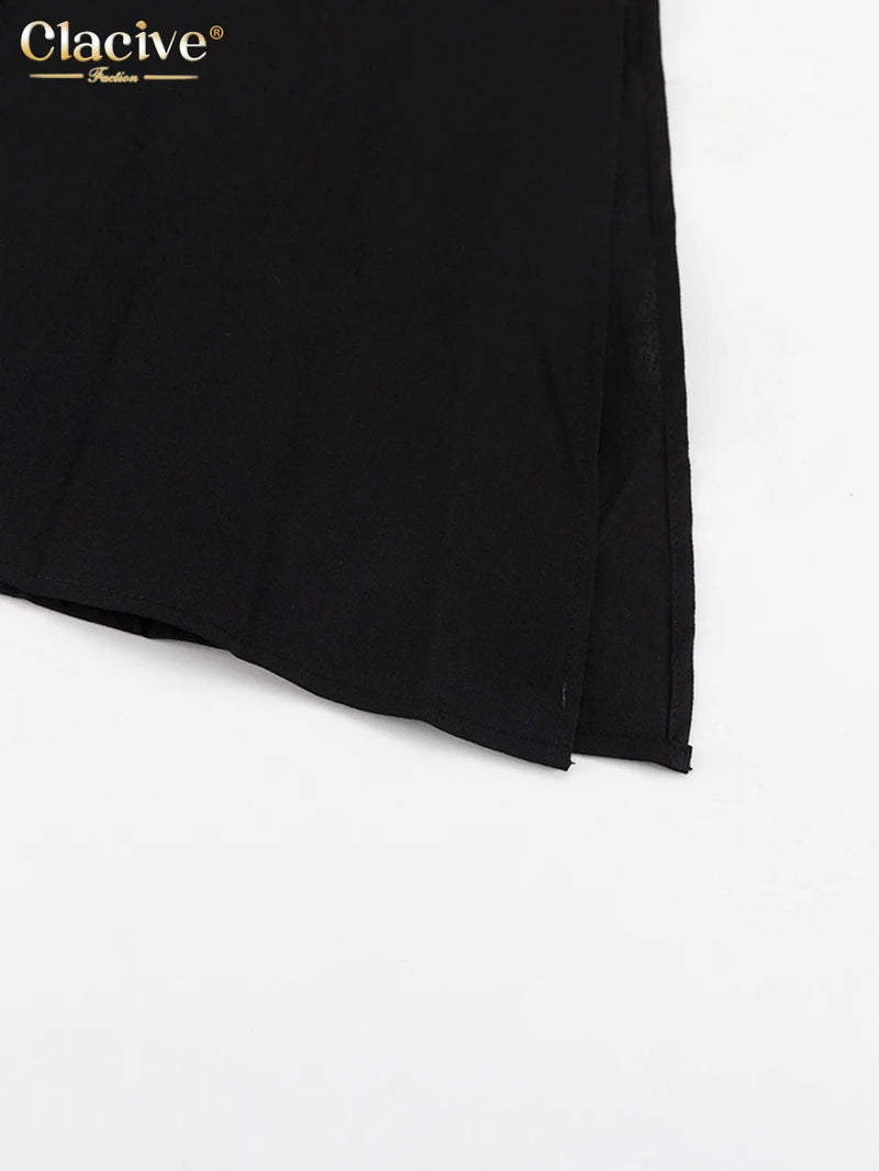 Clacive Sexy Loose Black Cotton Womens Dresses 2024 Summer Strap Sleeveless Ankle Length Dress Elegant Hollow Out Female Dress