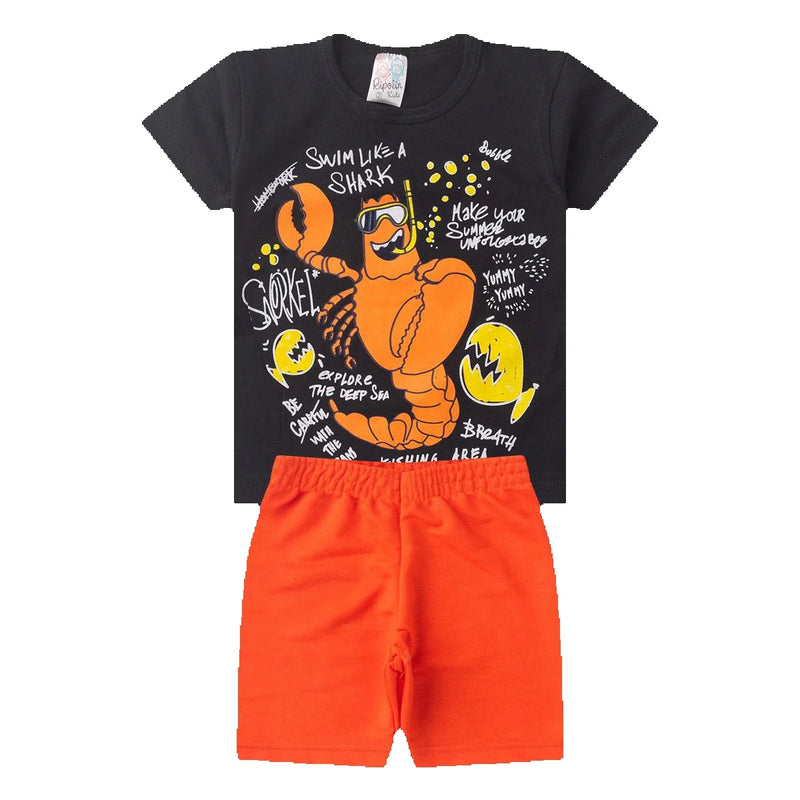 Kit 2 Conjuntos de Roupas Masculinas Infantis para Bebês Blusa Infantil e Camisa Bermuda Primavera Verão