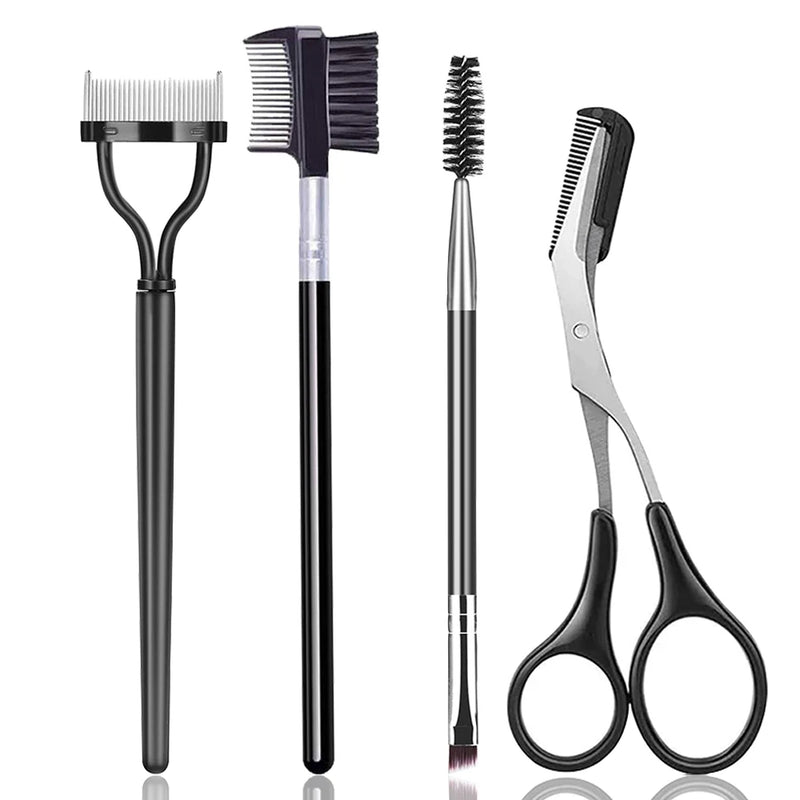 Conjunto de 3/5 Peças de Pincéis para Sobrancelha, Pente para Cílios, Separador de Cílios, Ferramentas Profissionais de Maquiagem para Olhos com Tesourinha para Sobrancelha para Mulher
