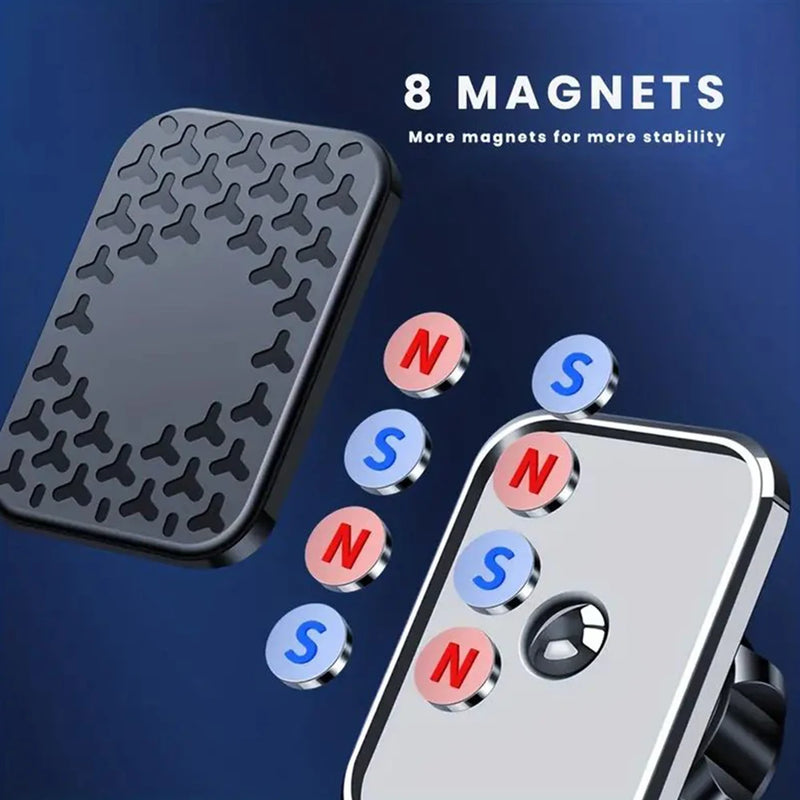 Suporte para celular magnético de sucção para carro, em liga de alumínio, com ímã forte, ajustável para ventilação de ar do carro.