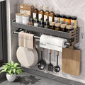 Elegante rack de condimentos de cozinha montado na parede com caixa de armazenamento Suporte multifuncional para utensílios domésticos com dispensador de vinagre de óleo