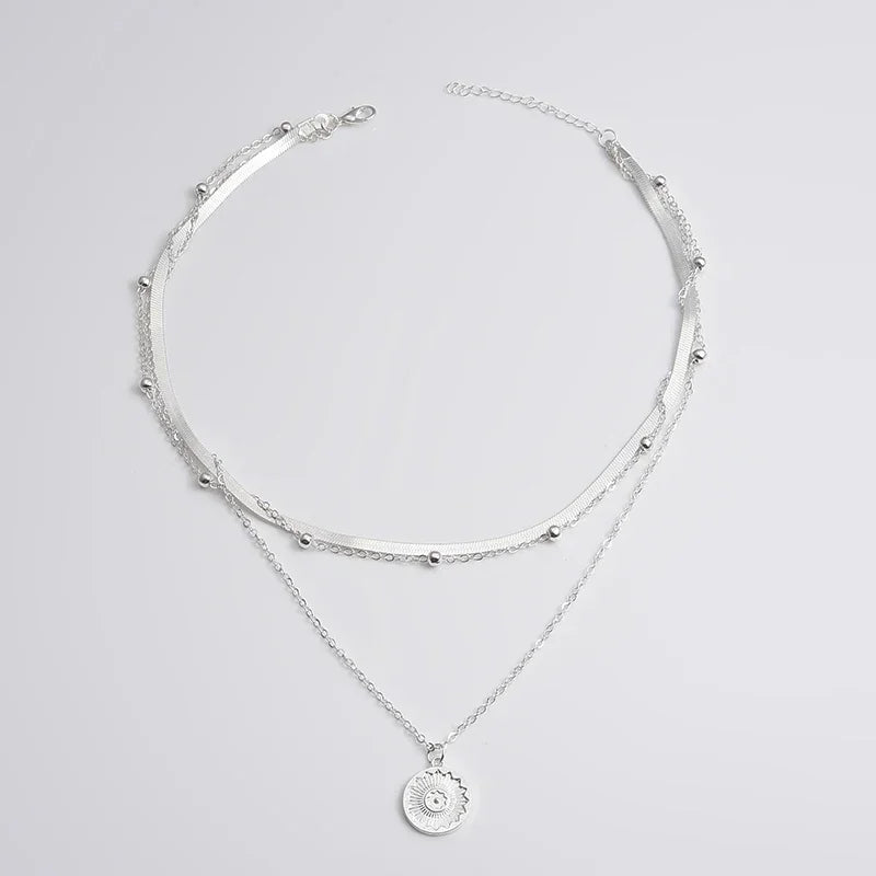 925 Sterling Silver Colar redondo de três camadas Simples Cobra Cadeia Charme Bola Cadeia Festa Presente de Casamento Jóias Requintadas Femininas