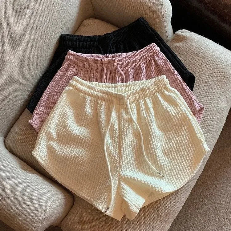 Rosa Malha Casual Trunks Mulheres Cintura Alta Perna Larga Emagrecimento Branco Cintura Elástica Corrida Fitness Leggings