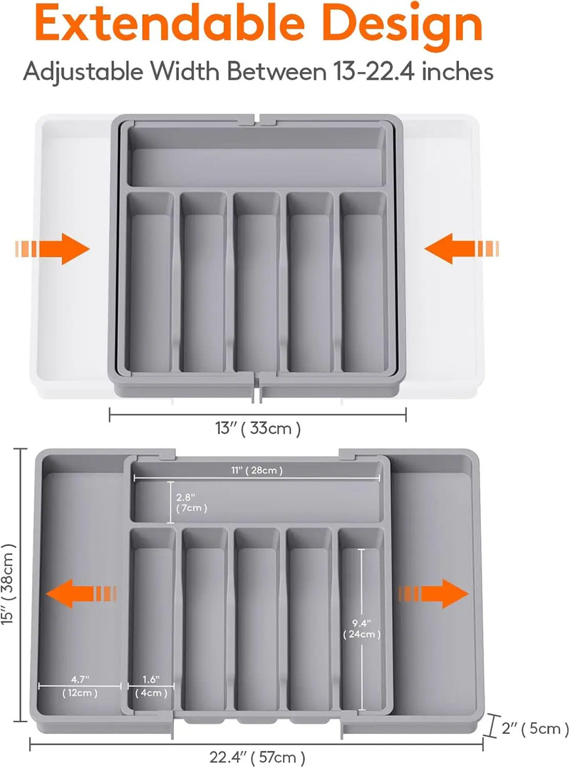 Organizador de talheres de plástico ajustável Colheres Garfos Facas Porta-talheres Bandeja de utensílios expansível Utensílios de cozinha para garfos