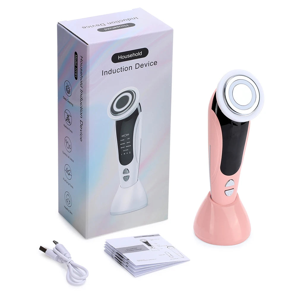 Massageador Facial RF EMS 7 em 1 Ferramentas de Cuidados