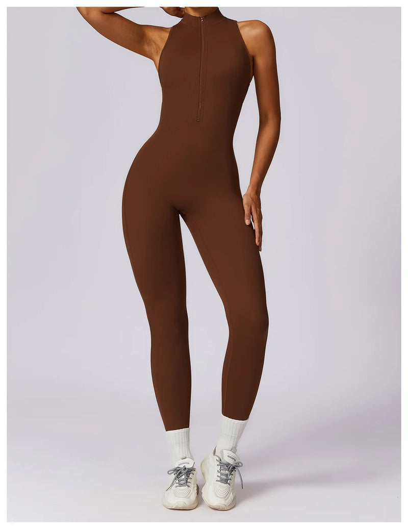 V Voltar Terno De Uma Peça Das Mulheres Macacão Esportivo Zíperes Yoga Macacão Backless Sportswear Mulheres Sleeveles Workout Bodysuits Feminino