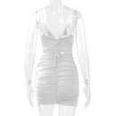 Sexy Spaghetti Strap String Cross Bodycon Dress para Mulheres Sólido Backless Cut-out Night Club Vestido Verão Sem Mangas Mini Vestido