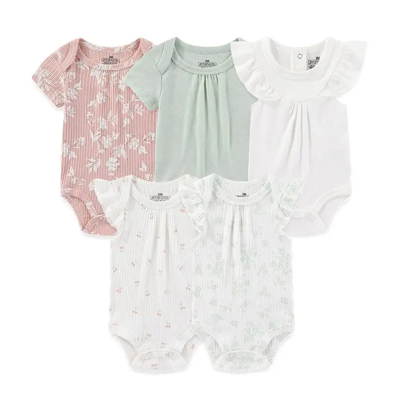 Kiddiezoom 5 Pçs/lote Quatro Estações Moda Dos Desenhos Animados de Manga Curta Do Bebê Menino Menina Bodysuits Macio 100% Algodão Recém-nascido Onesies Roupas