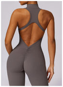V Voltar Terno De Uma Peça Das Mulheres Macacão Esportivo Zíperes Yoga Macacão Backless Sportswear Mulheres Sleeveles Workout Bodysuits Feminino